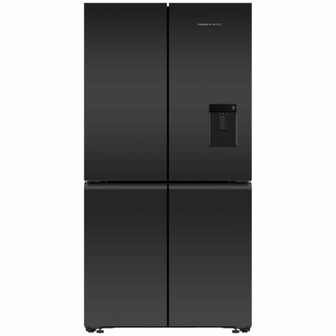 Fisher & Paykel Series 7 538L Quad Door Fridge - Matte Black Glass - Water Dispenser - RF605QZUVB1