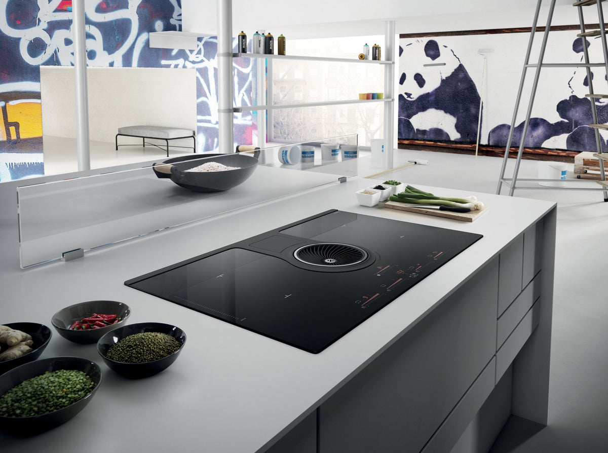 Elica 83cm Induction Cooktop with Ducted Ventilation - Black Glass, 9 Fan Speeds - NIKOLATESLAHPBLA83