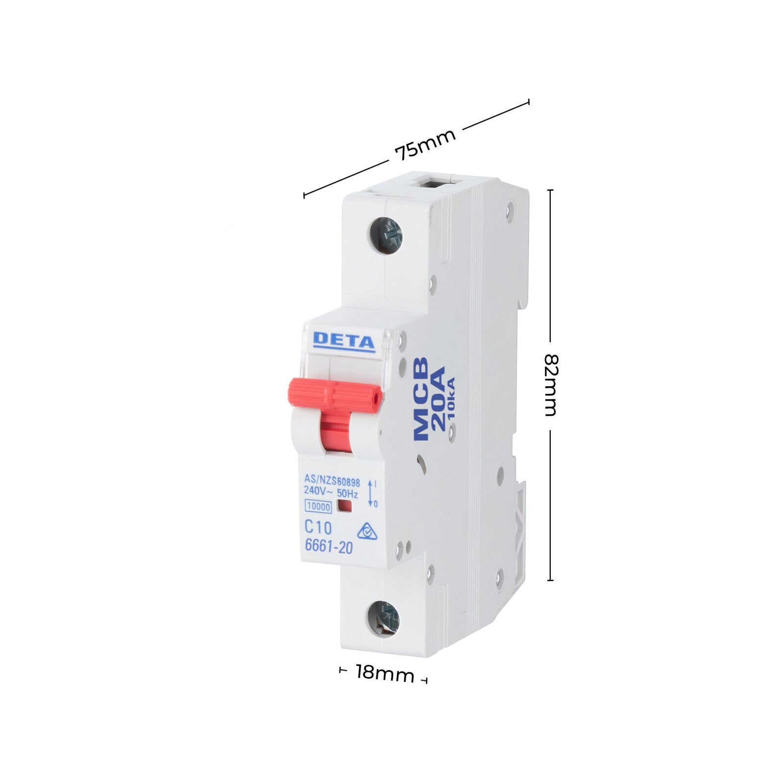 DETA 20A 1 Pole 240V DIN Rail Miniature Circuit Breaker 6661-20B