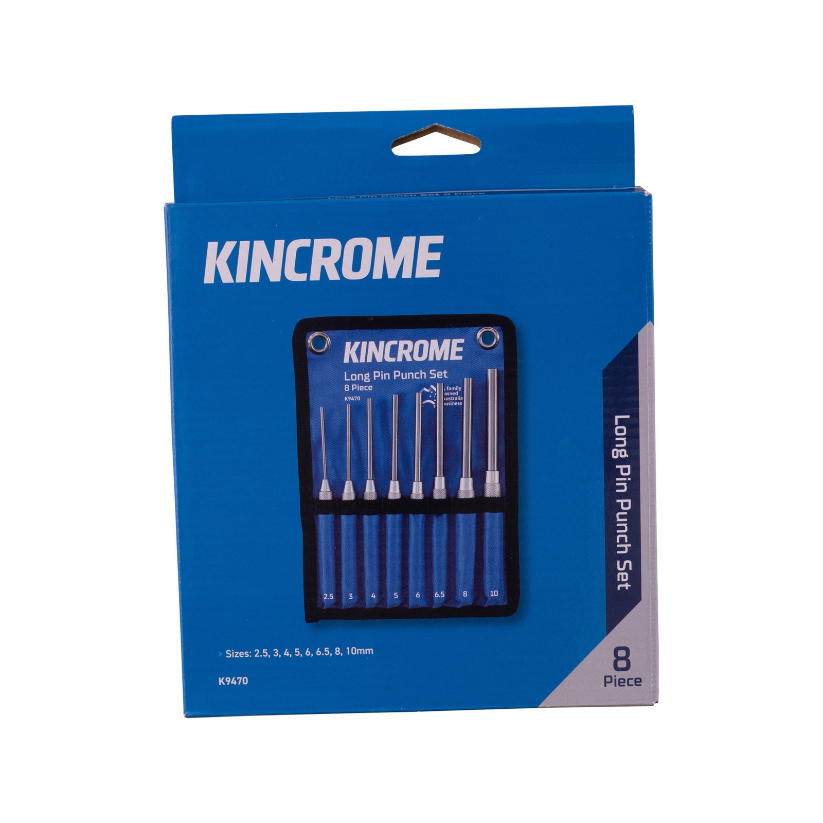 Kincrome 8 Piece Long Pin Punch Set - Chrome Vanadium Steel, 2.5mm to 10mm