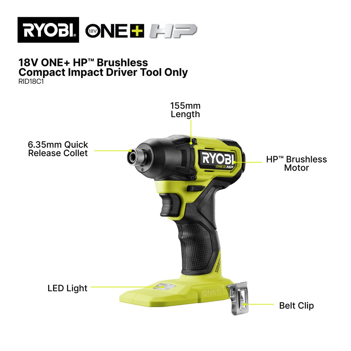 Ryobi 18V ONE+ HP Brushless Compact Impact Driver Kit R18CID24, 4Ah Battery