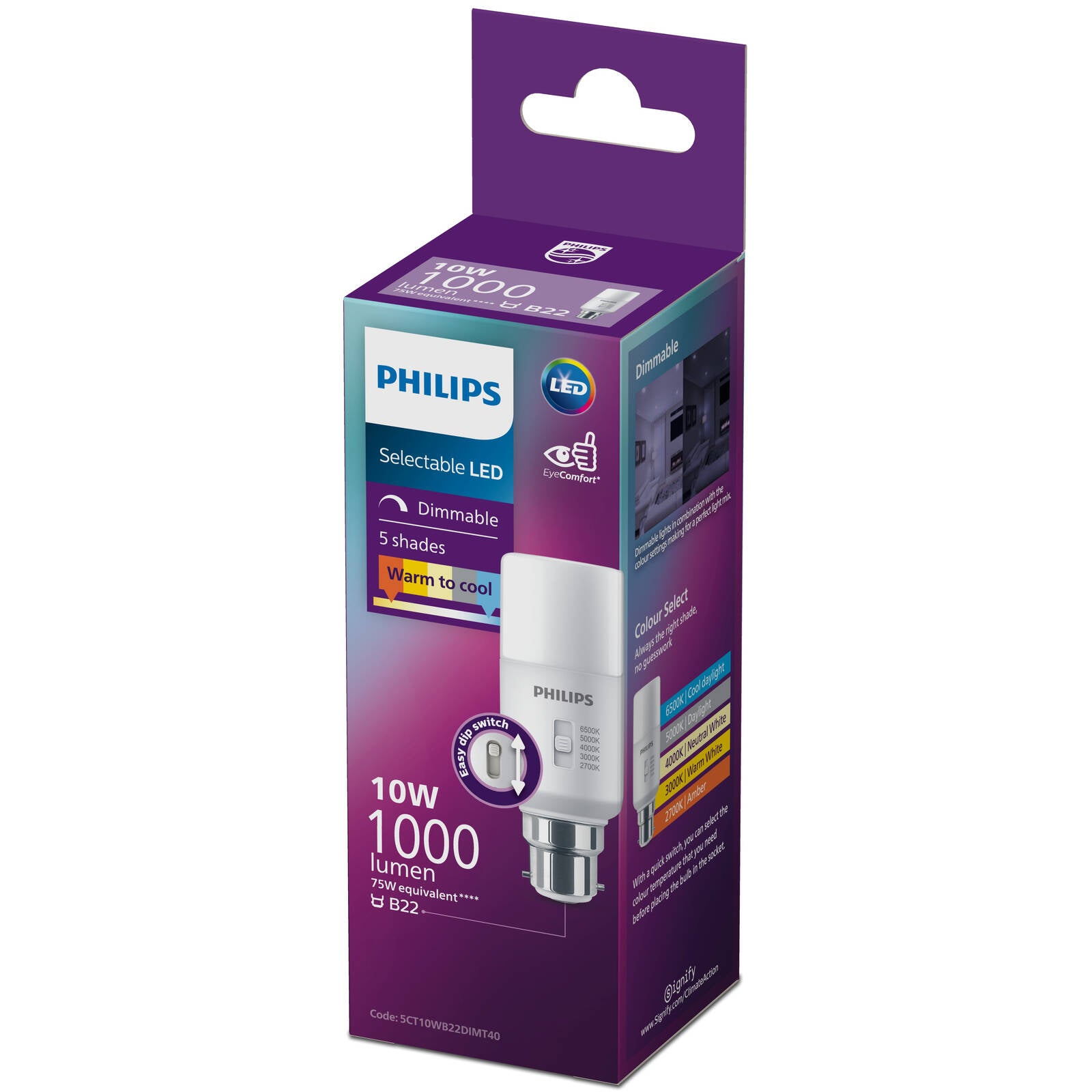 Philips Stick B22 LED 1000lm 5CCT 10W Dimmable Globe 929003785719