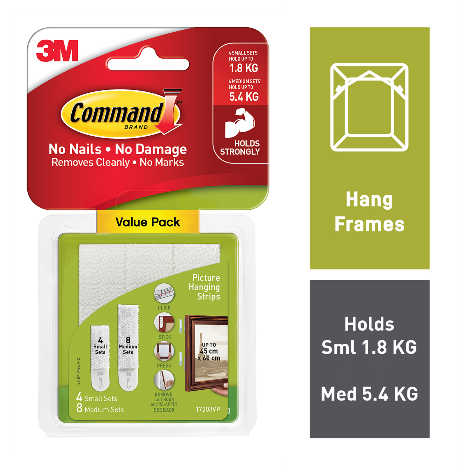 Command Small & Medium White Adhesive Picture Hanging Strips - 12 Pack