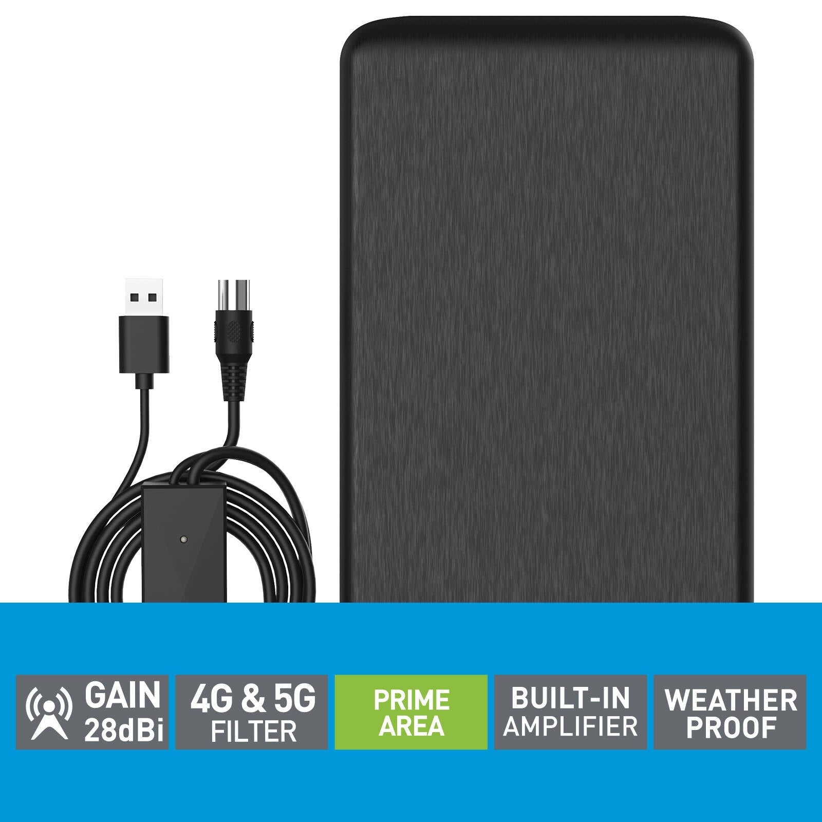 Antsig Indoor TV Antenna 28dB Gain HD UHF/VHF Black AP525B