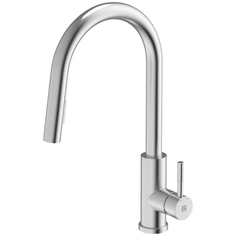Gareth Ashton gooseneck pull out kitchen mixer tap - 304 brushed stainless steel - 5 star WELS - KTA045-BR