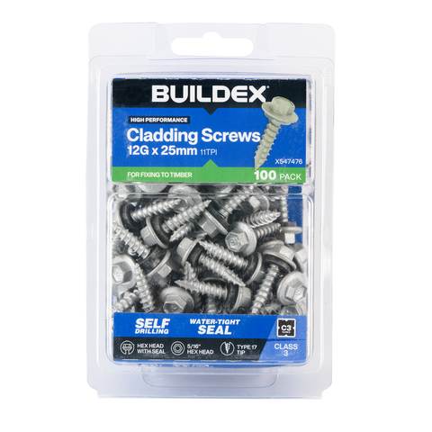Buildex 12g x 25mm Class 3 Cladding Screws - 100 Pack - Zinc-Alloy - Type 17 - SuperSaverAU - view 1