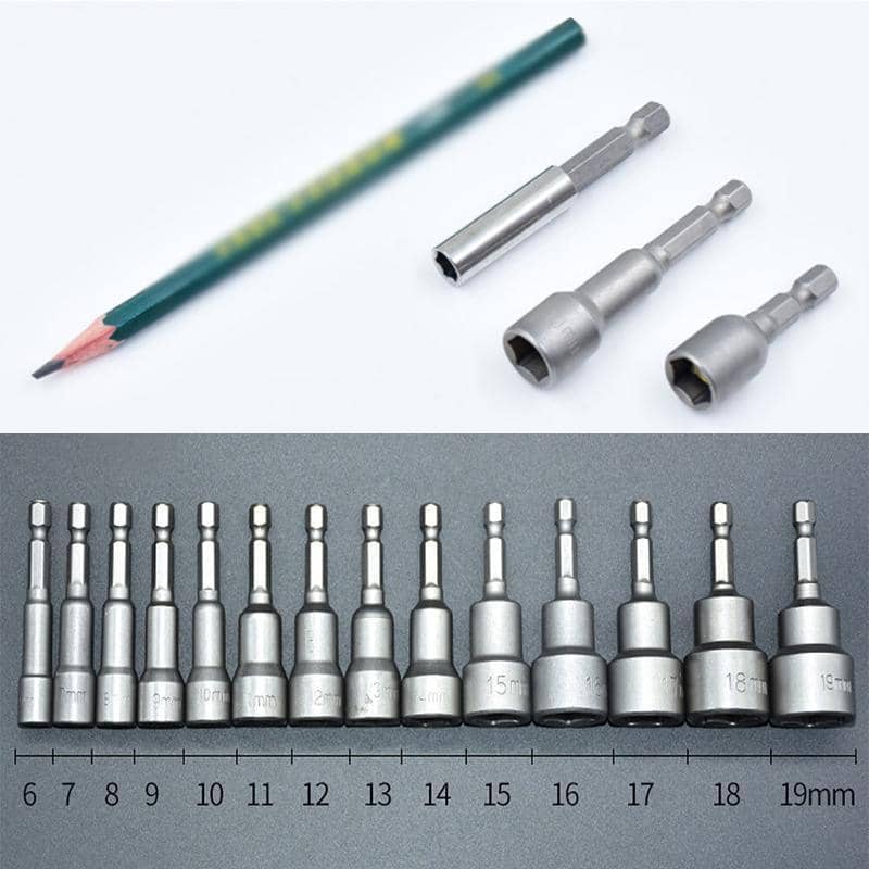 14 Sizes Socket Nut Driver Set with Bit Retention, 6-19mm Hex Shank - view 4