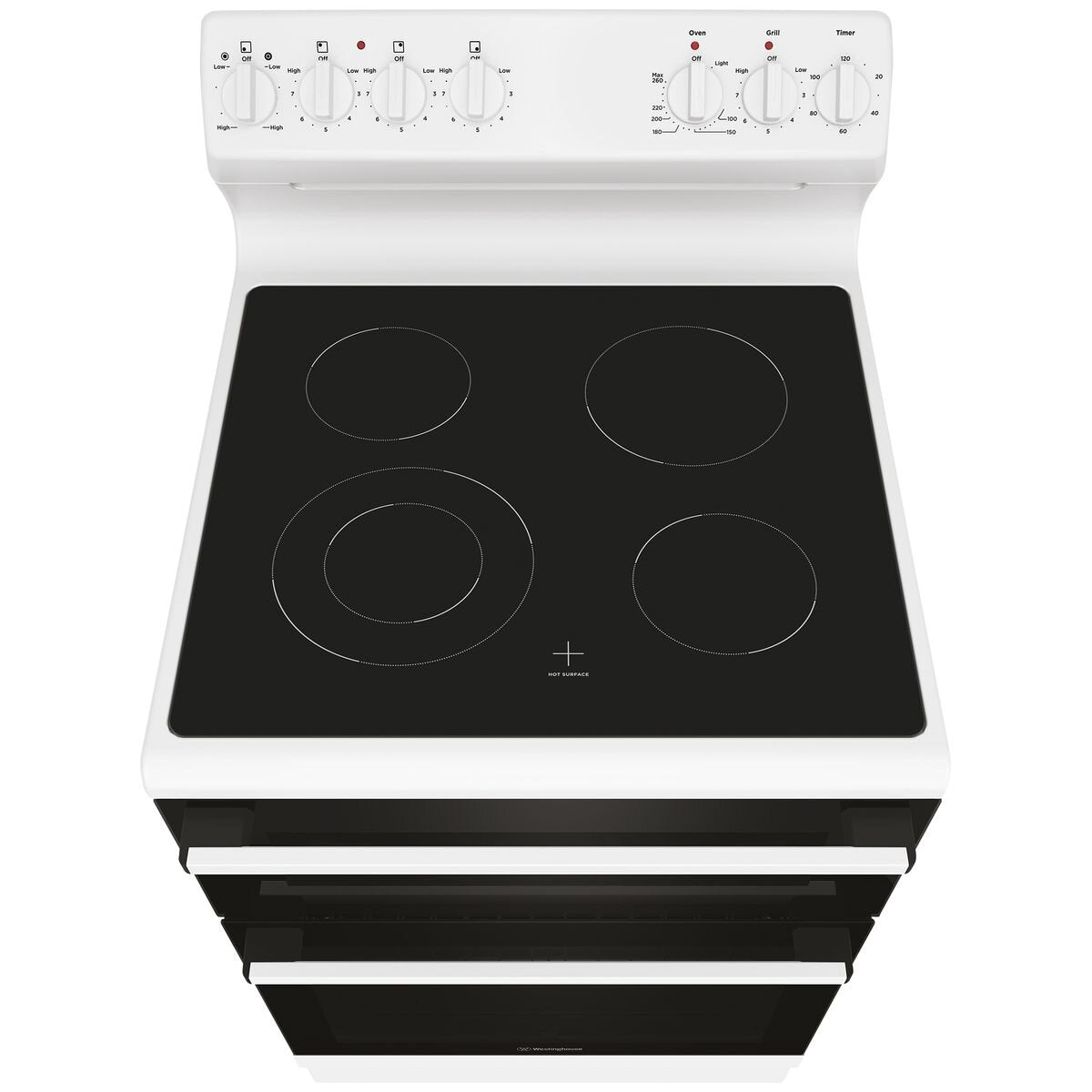Westinghouse 60cm Electric Freestanding Oven - 80L Fan Forced, Dual Zone Ceramic Cooktop, Grill - WLE642WCB