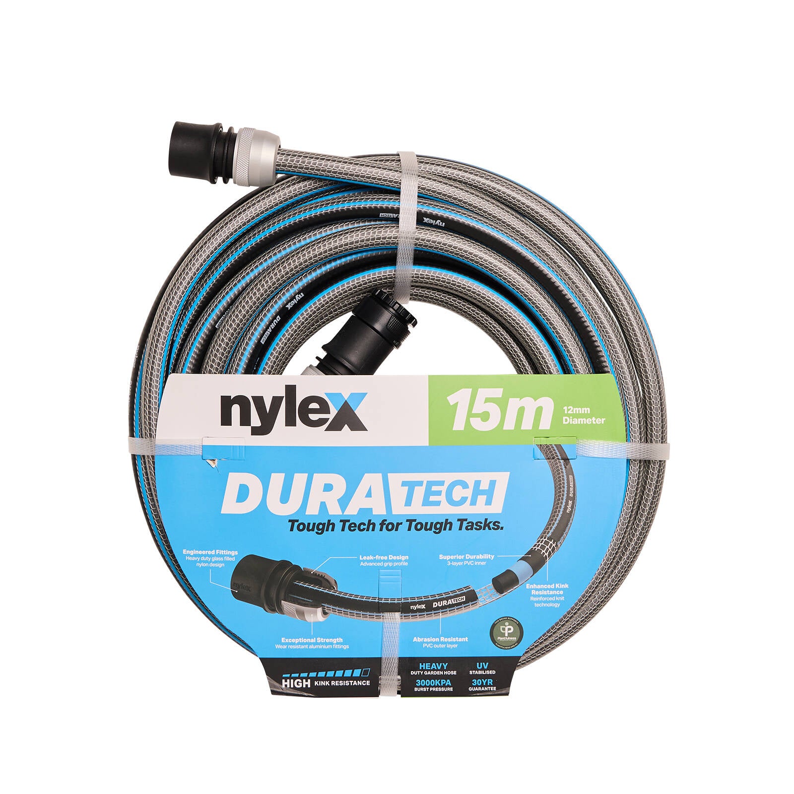 Nylex Duratech 15m Garden Hose - 3000kpa, 5-Ply PVC, Abrasion Resistant
