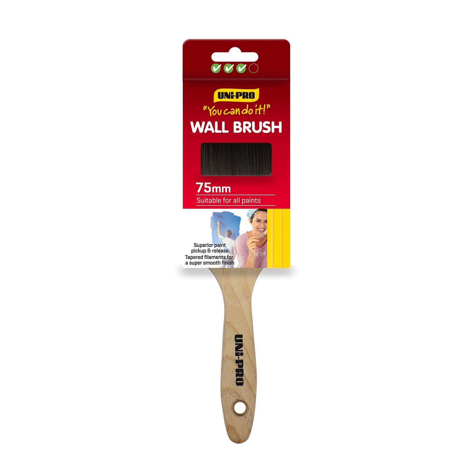 Uni-Pro 75mm You Can Do It Synthetic Wall Paint Brush, Timber Handle