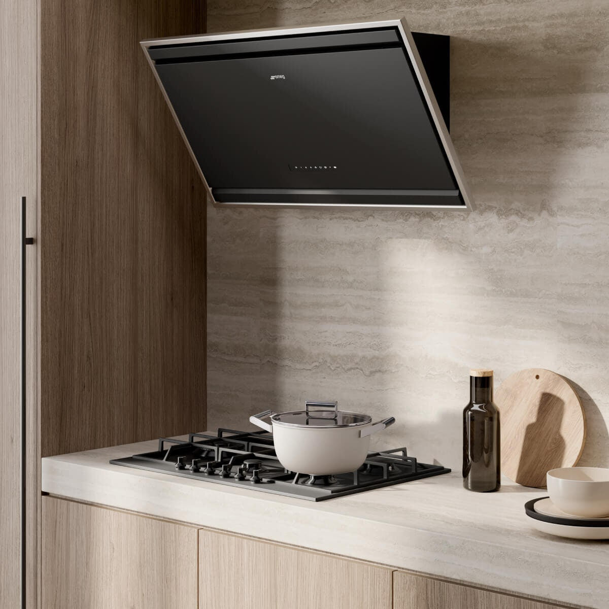 Smeg 90cm Angled Wall Mount Rangehood - Matte Black, 729m³/h, Autovent 2.0, Touch Controls - KV394MB