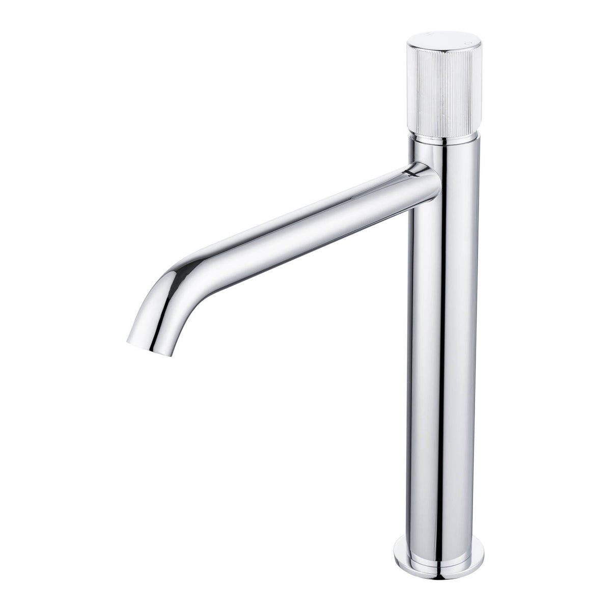 Mondella Resonance 25mm Chrome Textured Handle Curved Spout Vessel Basin Mixer, 304 Stainless Steel, 7.5L/min WELS 4 Star