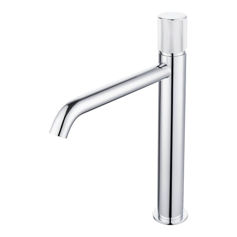 Mondella Resonance 25mm Chrome Textured Handle Curved Spout Vessel Basin Mixer, 304 Stainless Steel, 7.5L/min WELS 4 Star