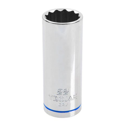 Trojan 22mm 1/2" Drive Deep Socket - Chrome Vanadium - Durable - 12 Point - SuperSaverAU - view 1