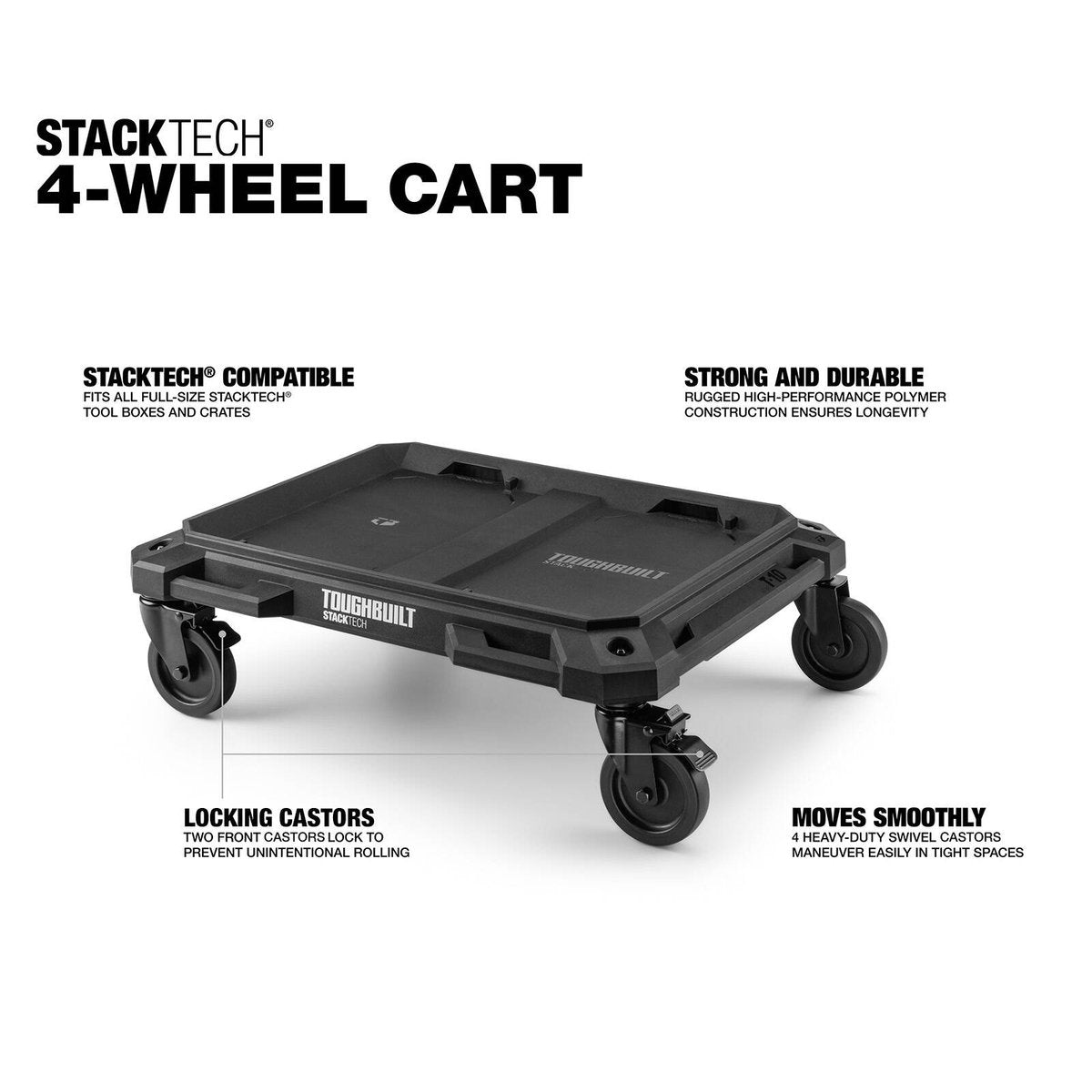 ToughBuilt StackTech 4-Wheel Cart - Heavy-Duty Swivel Caster Trolley