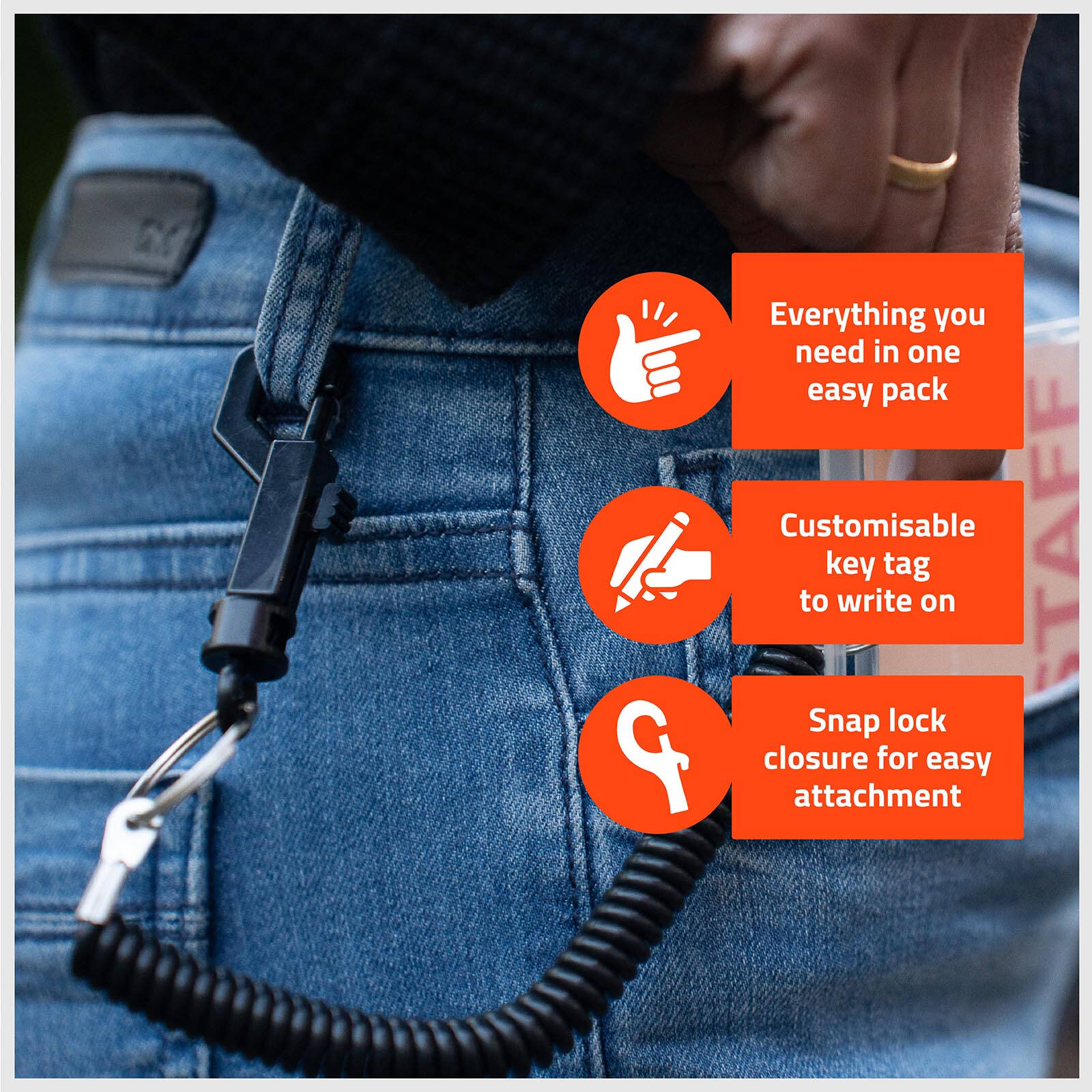 Taskmaster Black ID Kit - 4 Pieces, Card Holder, Cord, Key Tag & Carabiner
