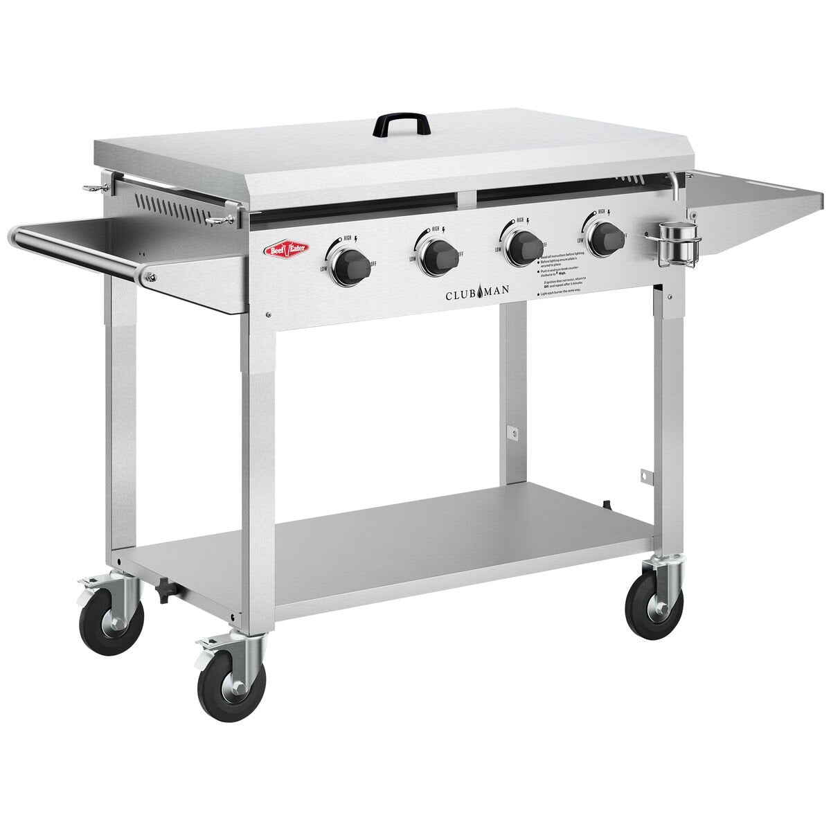 Beefeater Clubman 4 Burner Flat Top LPG BBQ - Stainless Steel - Quartz Start Ignition - BD16440