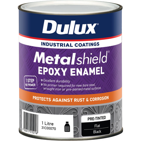 Dulux 1L Metalshield Epoxy Enamel Flat Paint Black