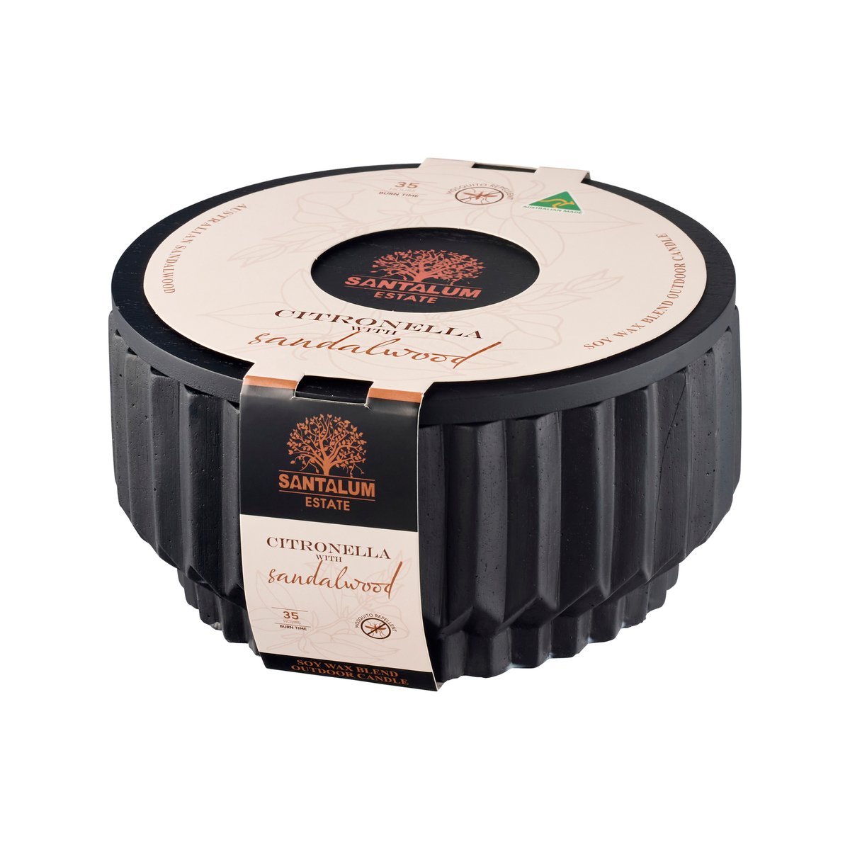 Santalum Estate Sandalwood Citronella Candle - Black Ceramic - 180mm x 90mm - Mosquito Repellent - SuperSaverAU - view 2