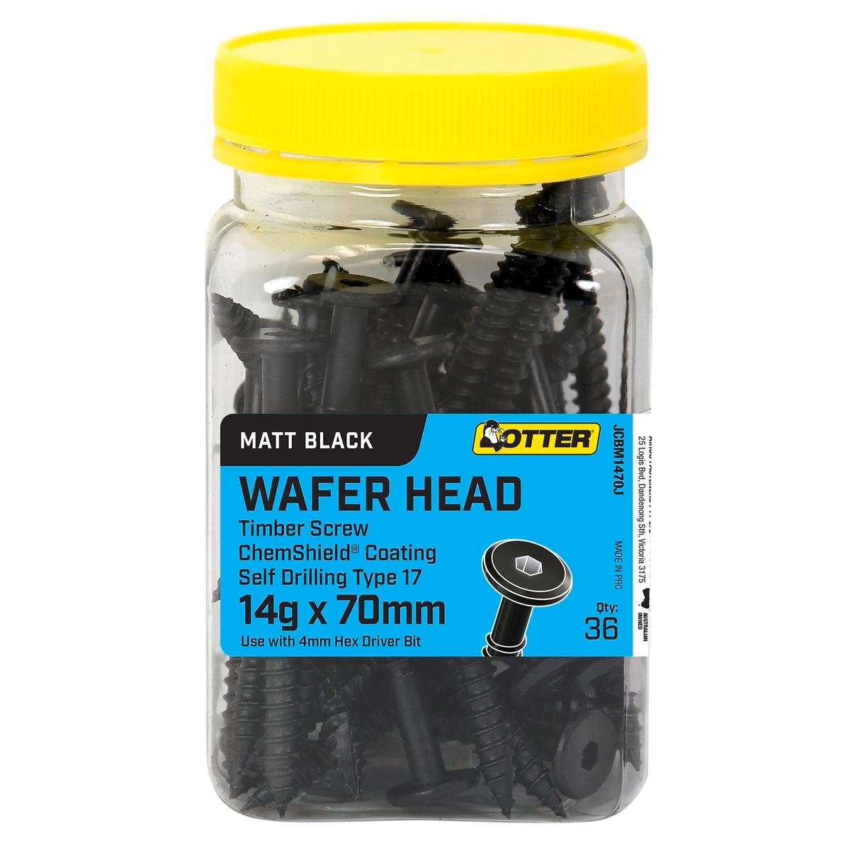 Otter 14g x 70mm Matt Black Type 17 Wafer Head Screws - 36 Pack