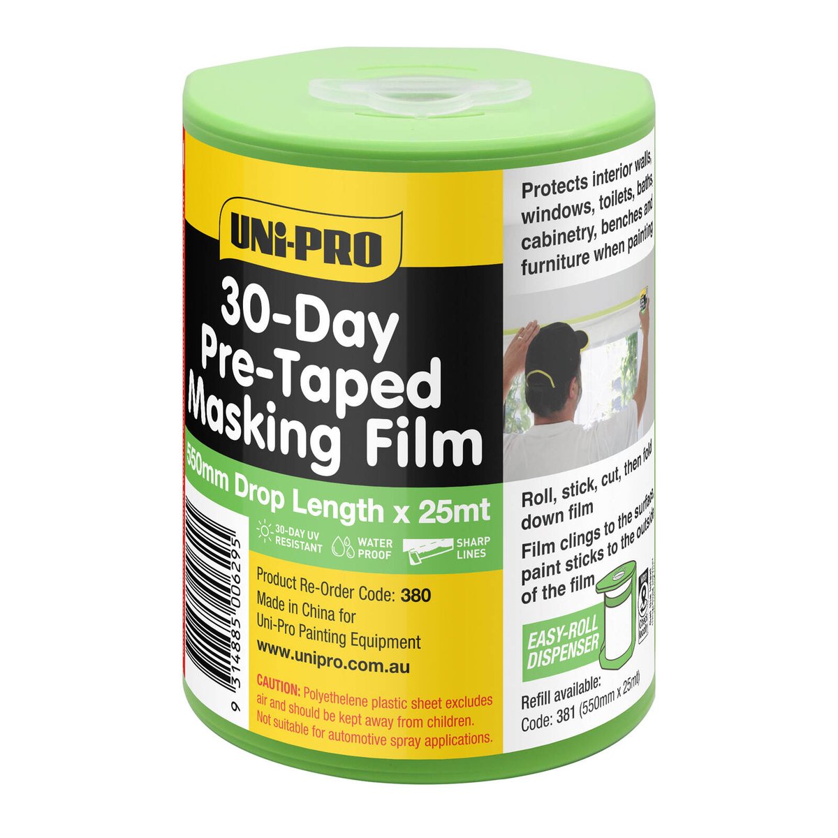 Uni-Pro 550mm x 25m 30-Day Pre-Taped Masking Film Dispenser