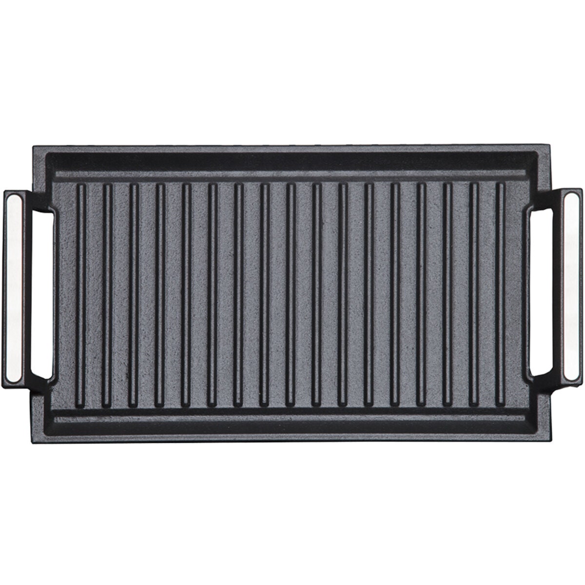 Artusi Cast Iron Griddle Plate for Induction Cooktops - Ribbed Surface, Carry Handles - AGRIDDLE