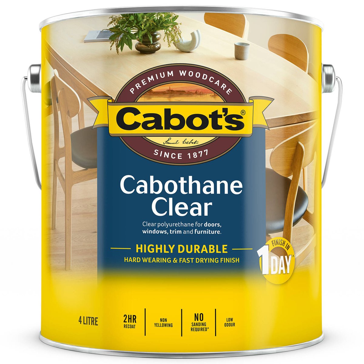 Cabot's Cabothane Clear Water Based Matt Polyurethane 4L - UV & Splatter Resistant Interior Varnish