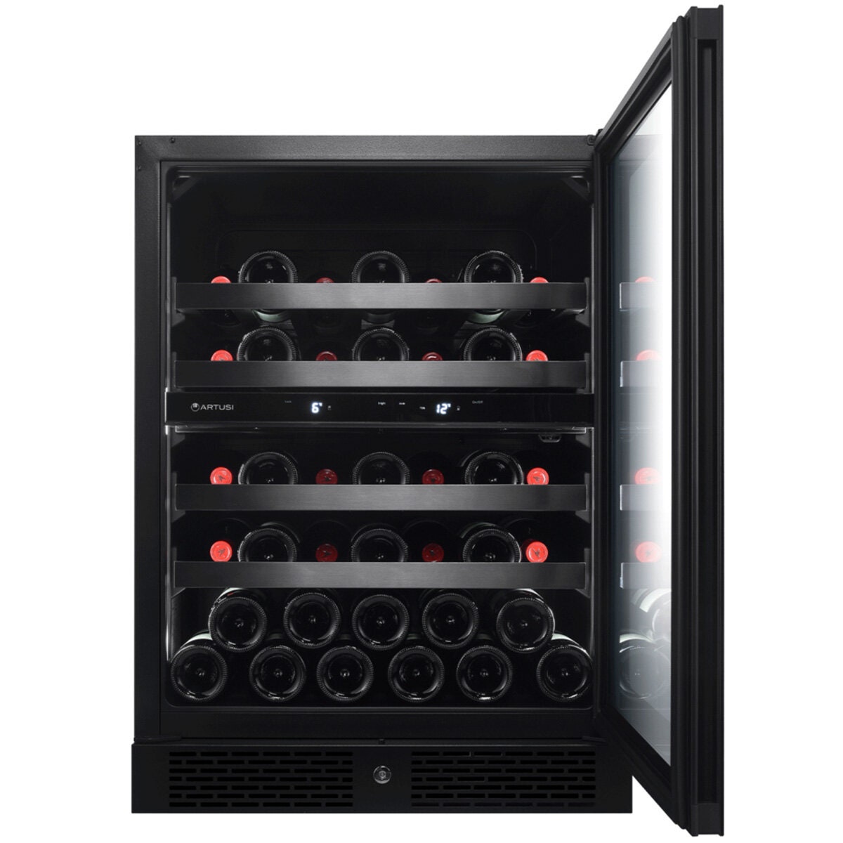 Artusi 37 bottle dual zone wine cellar - matte black, UV protected glass door, reversible hinge - AWC37BV