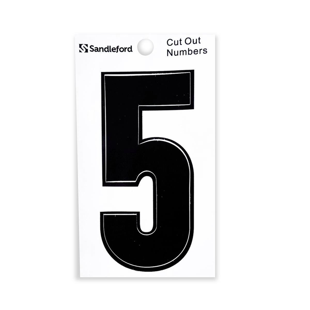 Sandleford 85mm Black Cut Out Self Adhesive House Number 5 - Weather Resistant Gloss