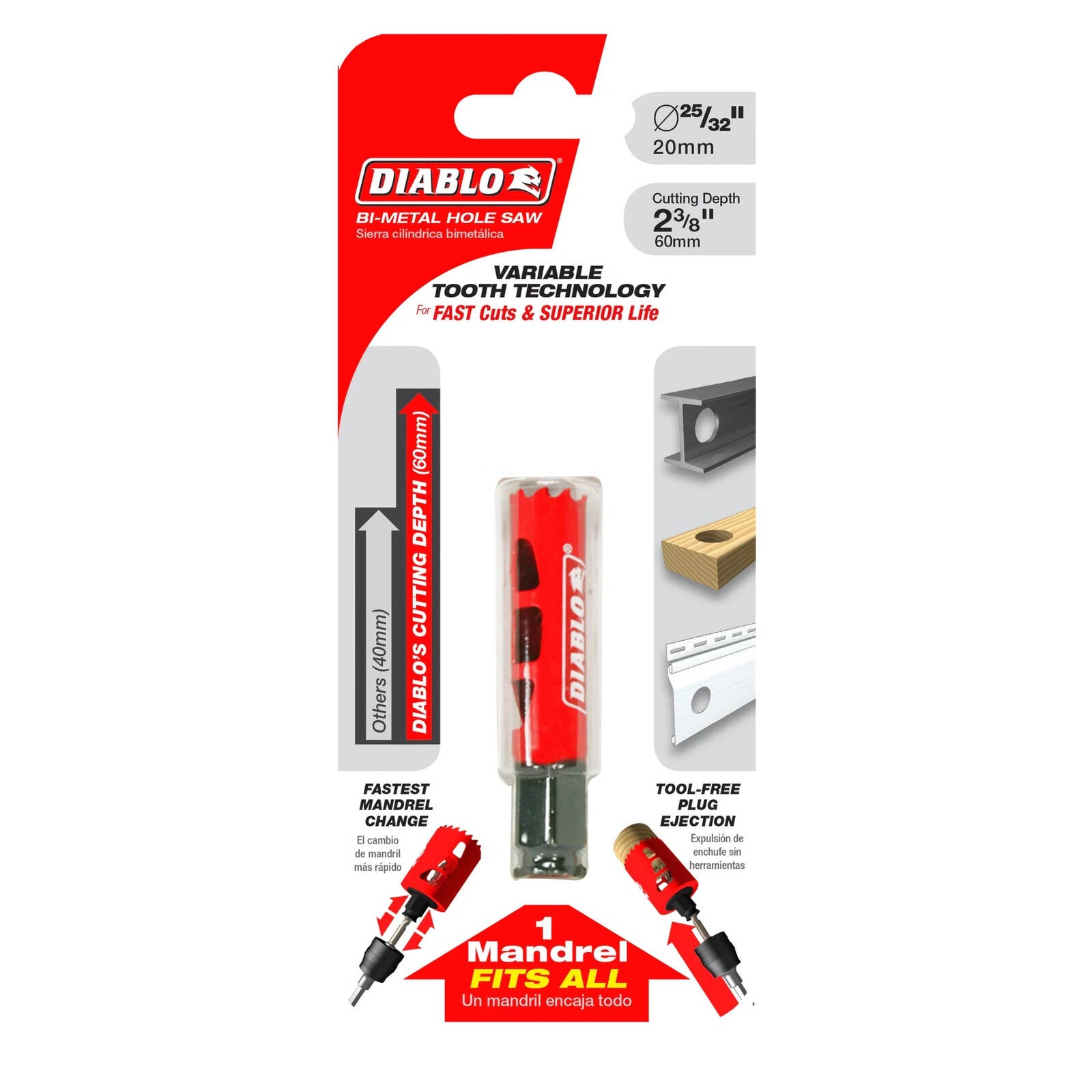 Diablo 20mm Bi-Metal Hole Saw 60mm Depth for Wood, Steel & Plastic