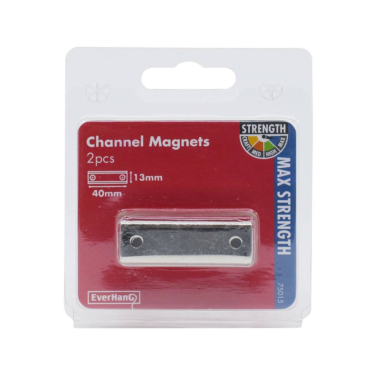 Everhang 40 x 13.5mm Neodymium Rare Earth Channel Magnet 2 Pack - Silver
