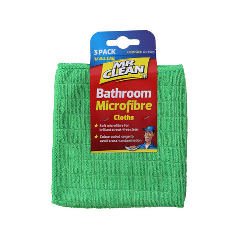 Mr Clean Bathroom Microfibre Cloths 3 Pack 300 x 300mm Green