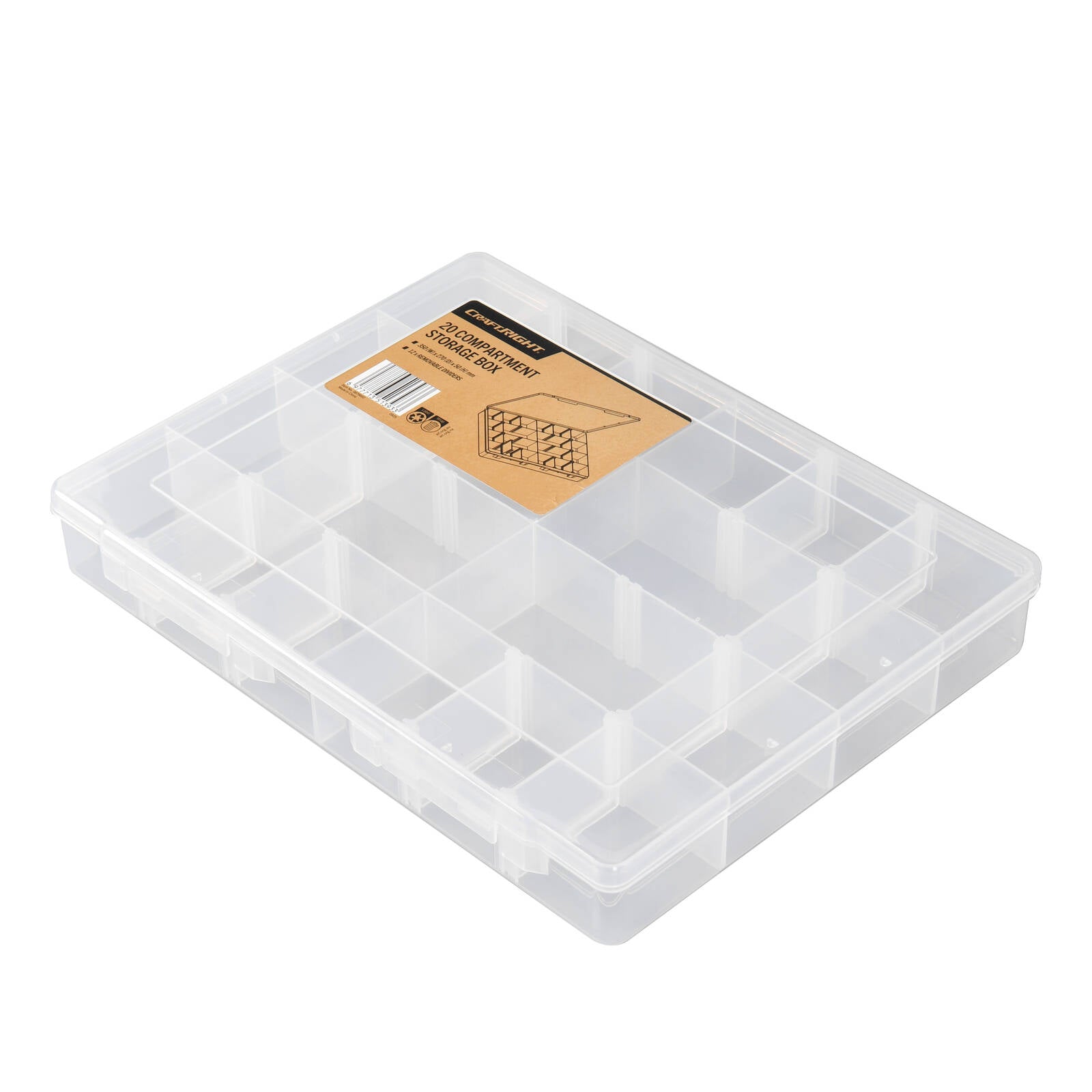 Craftright 350 x 270 x 50mm Translucent 20 Compartment Storage Box, 12 Dividers