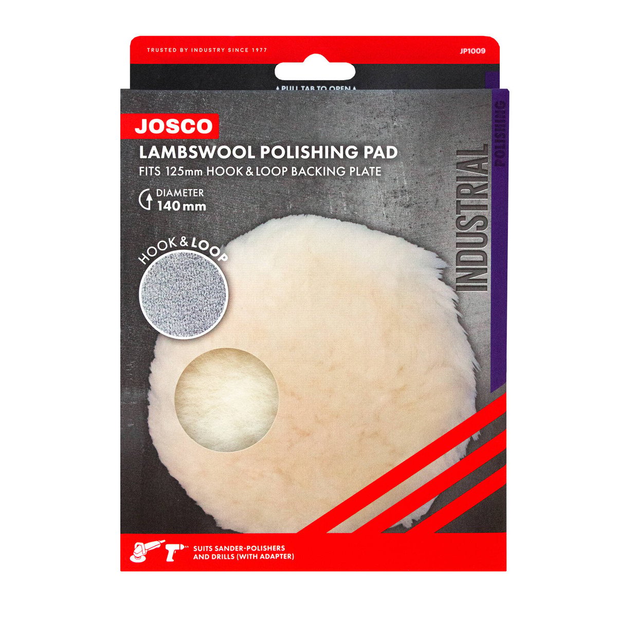 Josco 125mm Hook and Loop Lambswool Bonnet Polishing Pad