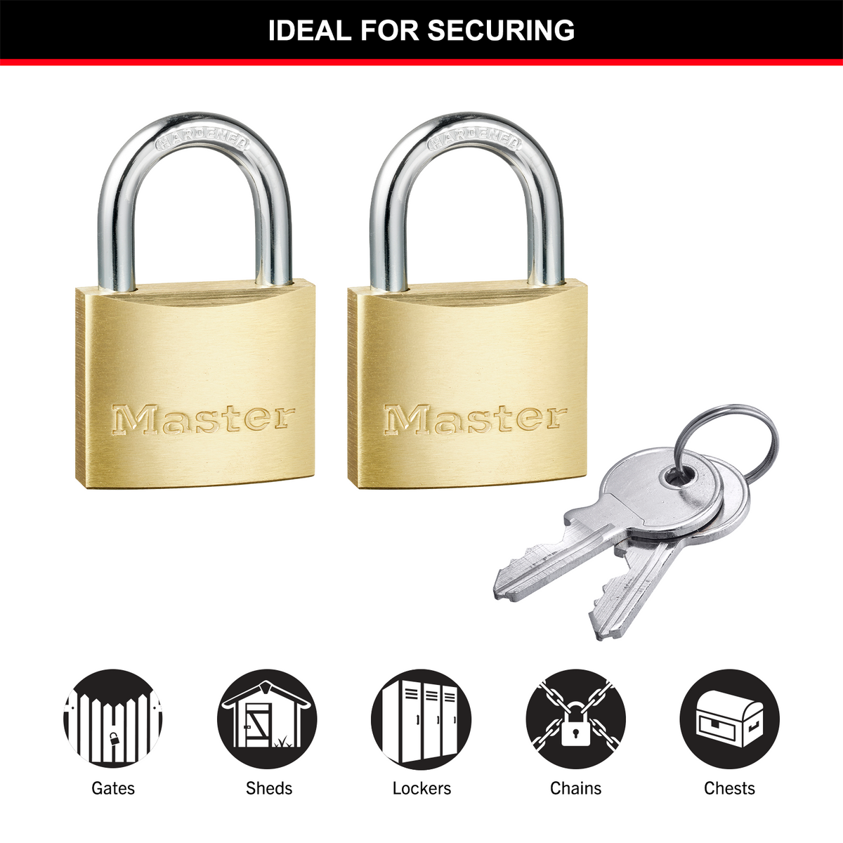Master Lock 40mm Solid Brass Keyed Padlock, 2 Pack Keyed Alike, Hardened Steel Shackle
