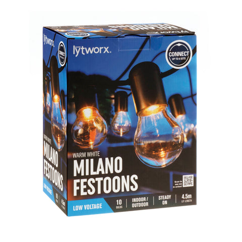 Lytworx Milano Festoon Party Lights Warm White 10 Bulbs Indoor Outdoor 67789