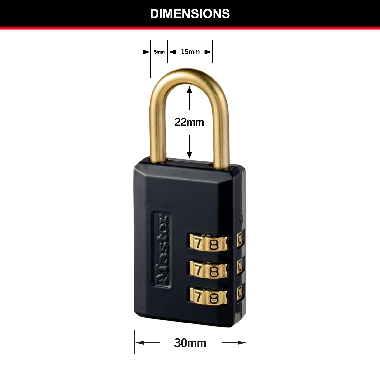 Master Lock 30mm Resettable Combination Padlock, Black