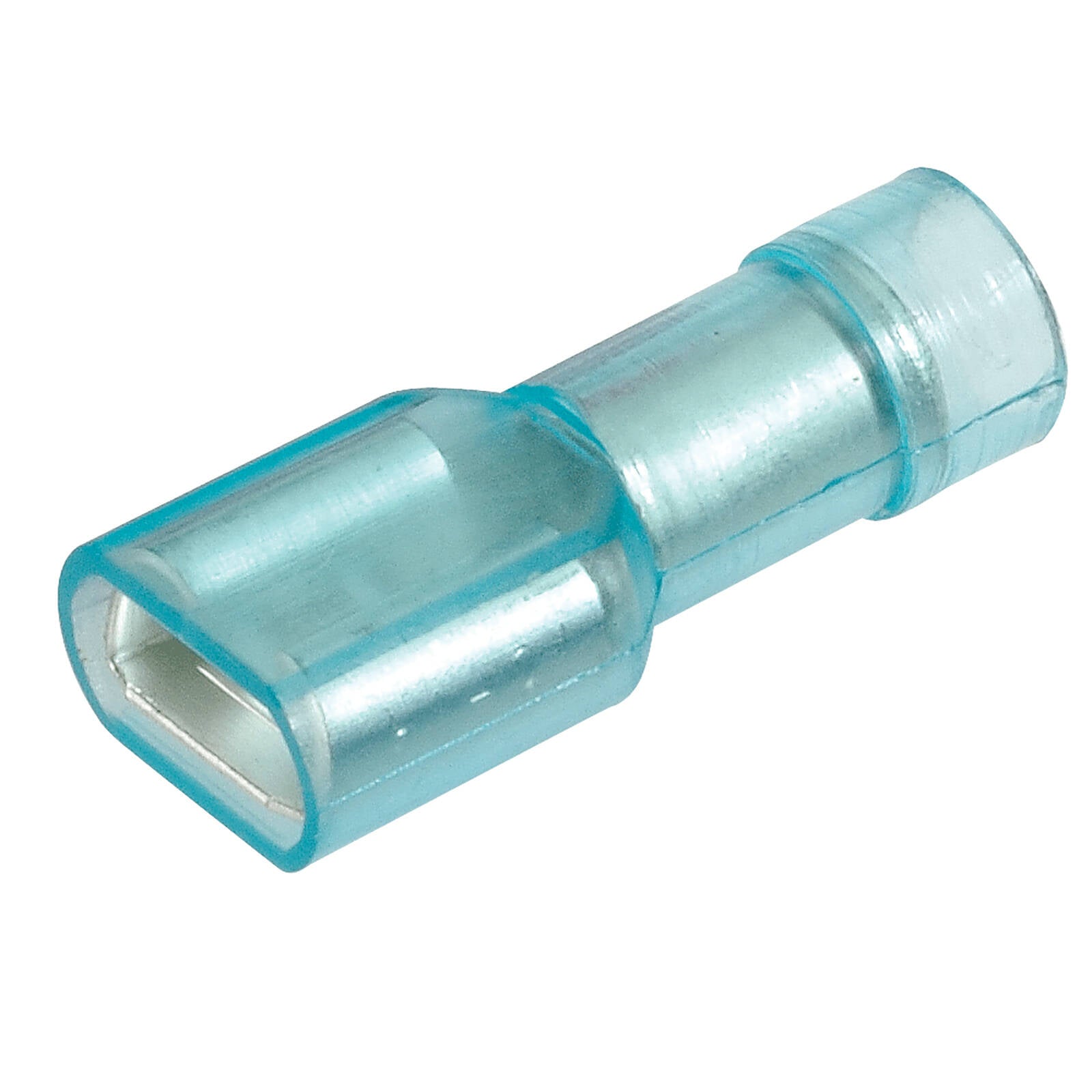 Narva 4mm Blue Double Crimped Transparent Polycarbonate Fully Insulated Female Blade Terminals, 6.3 x 0.8mm, 10 Pack