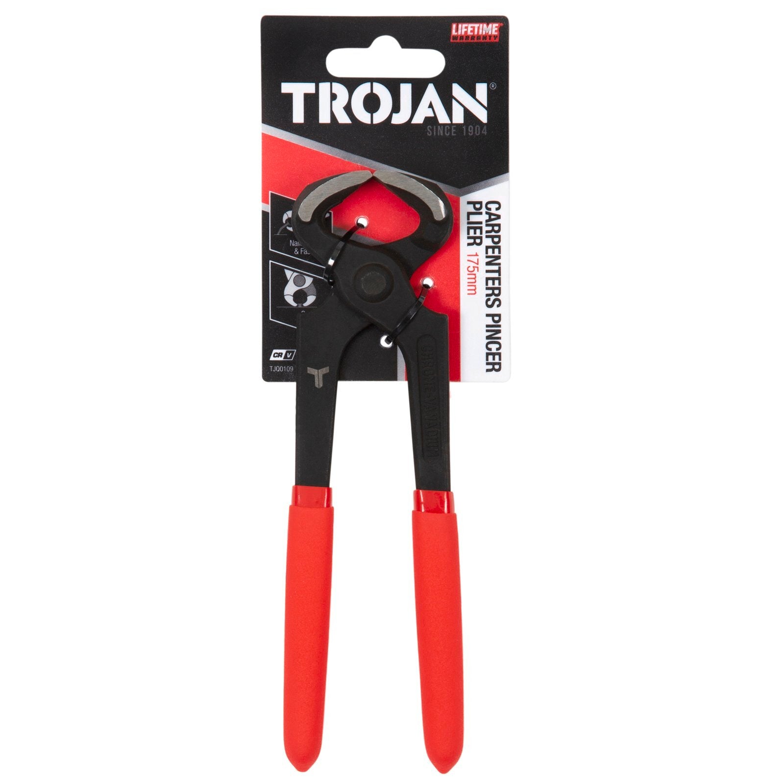Trojan 175mm Carpenter's Pincer Plier Red and Black CRV