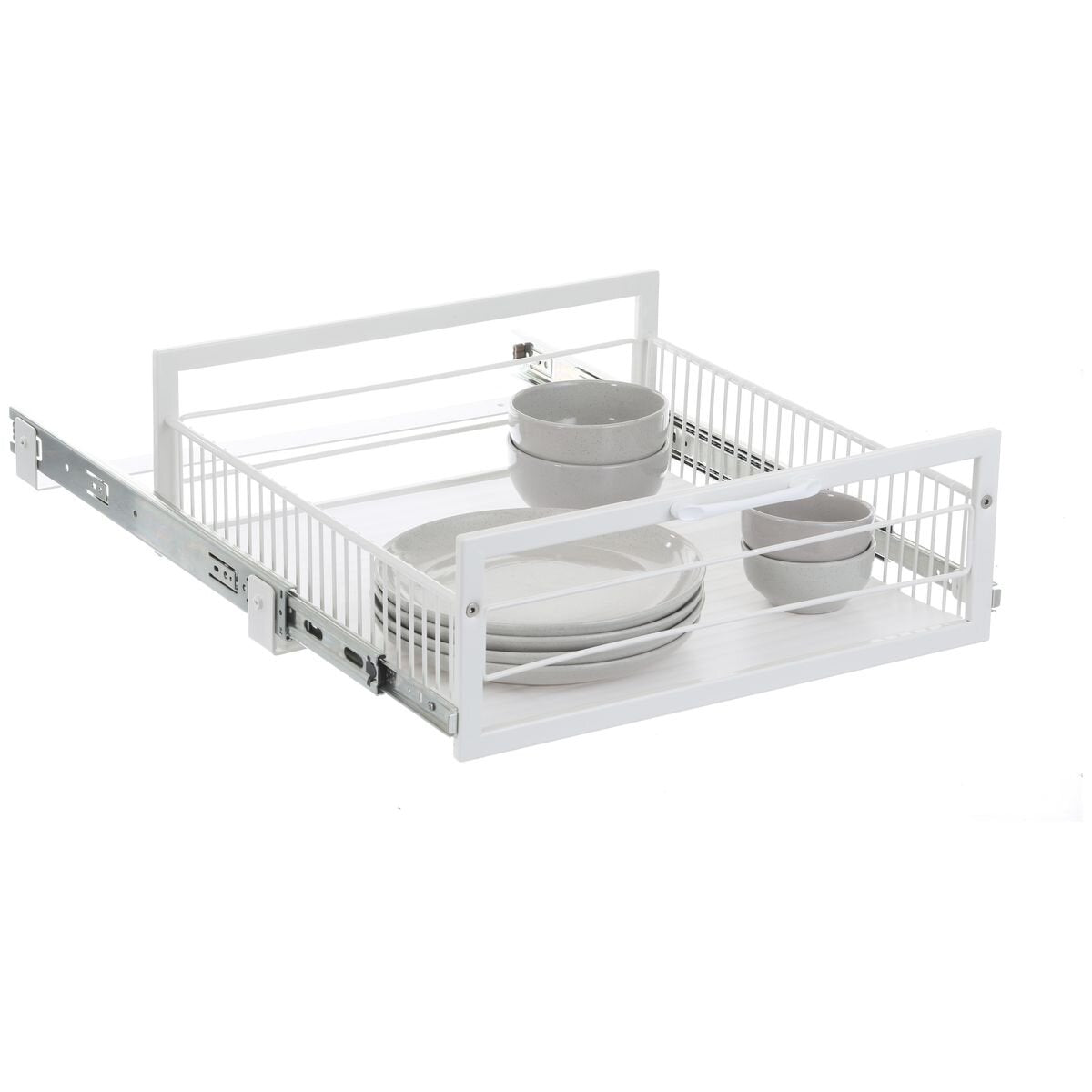 L.T. Williams Pull Out Wire Basket 54.5cm - White - 25kg Capacity - Full Extension Runners - 9707