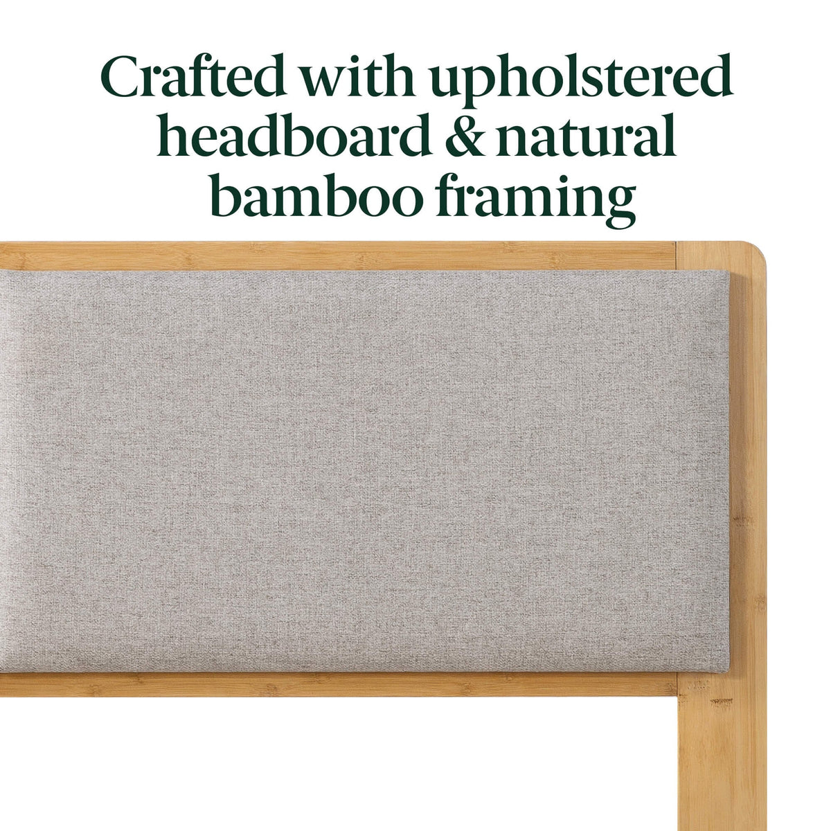Zinus Arden King Single Bamboo Bed Frame - Natural Finish, Upholstered Headboard, Slats - AU-FPWNH8ZC-08B