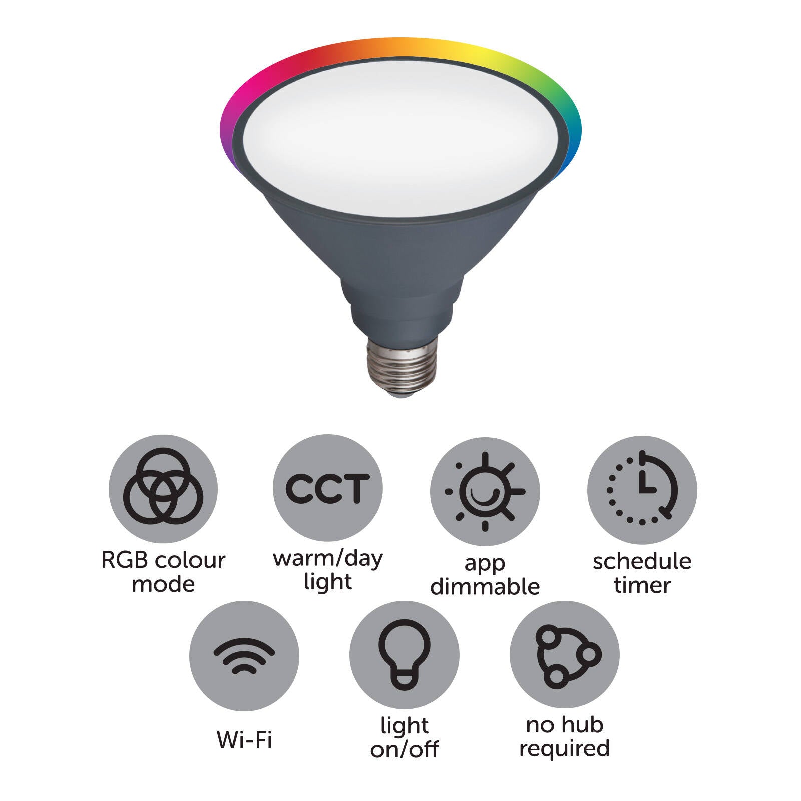 Arlec PAR38 E27 LED 1350lm 15W Grid Connect Smart RGB CCT Globe GLD303HA