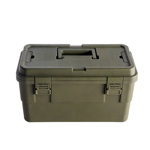 15 L Tool Storage Box with Tray, Stackable Portable Garage Toolbox - Green