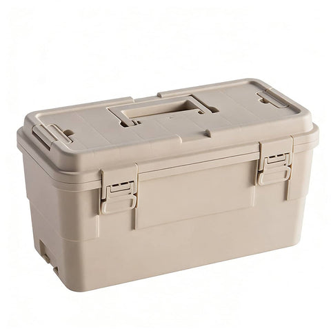 15 L Tool Storage Box with Tray, Stackable Portable Garage Toolbox - Khaki