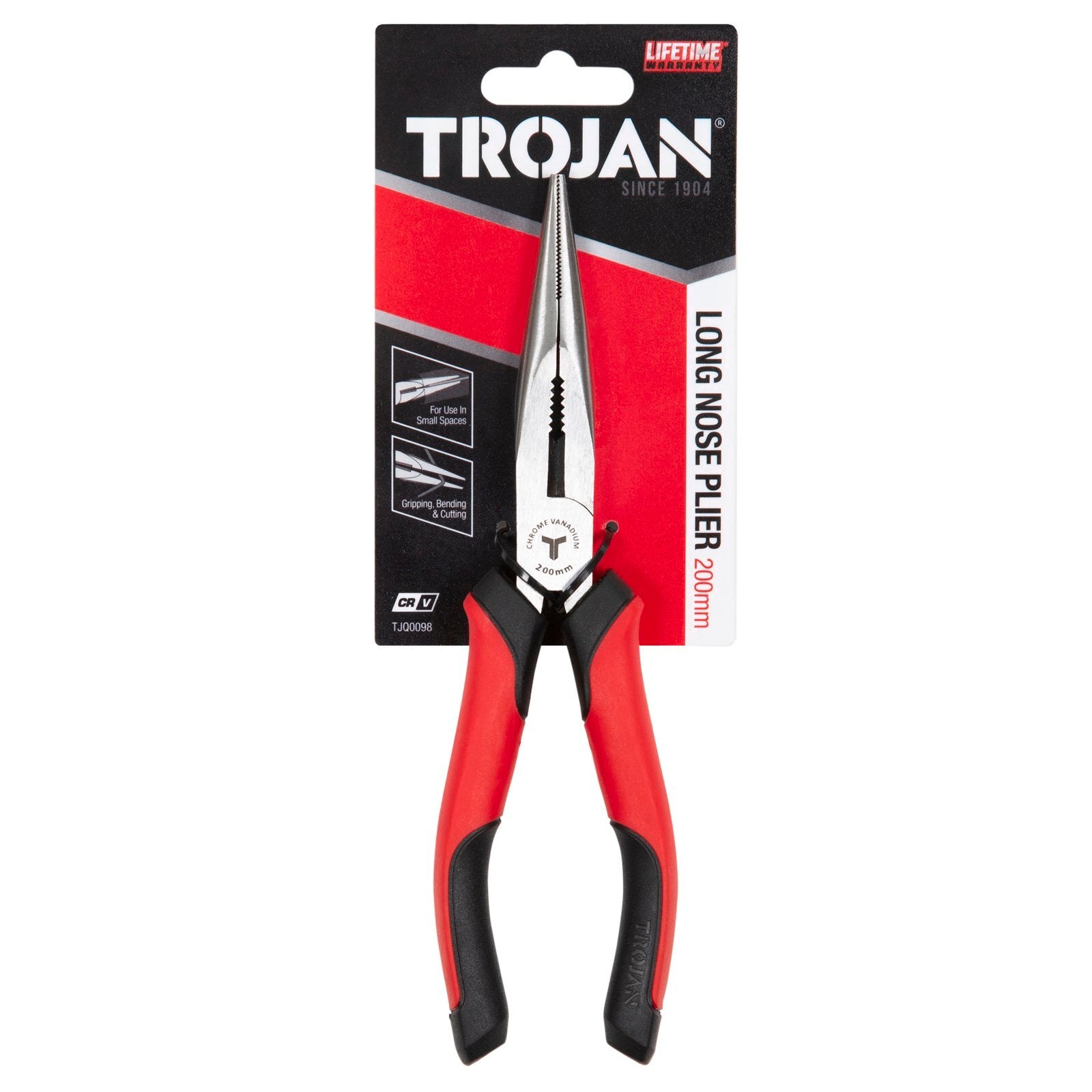 Trojan 200mm Long Nose Plier Red and Black CRV