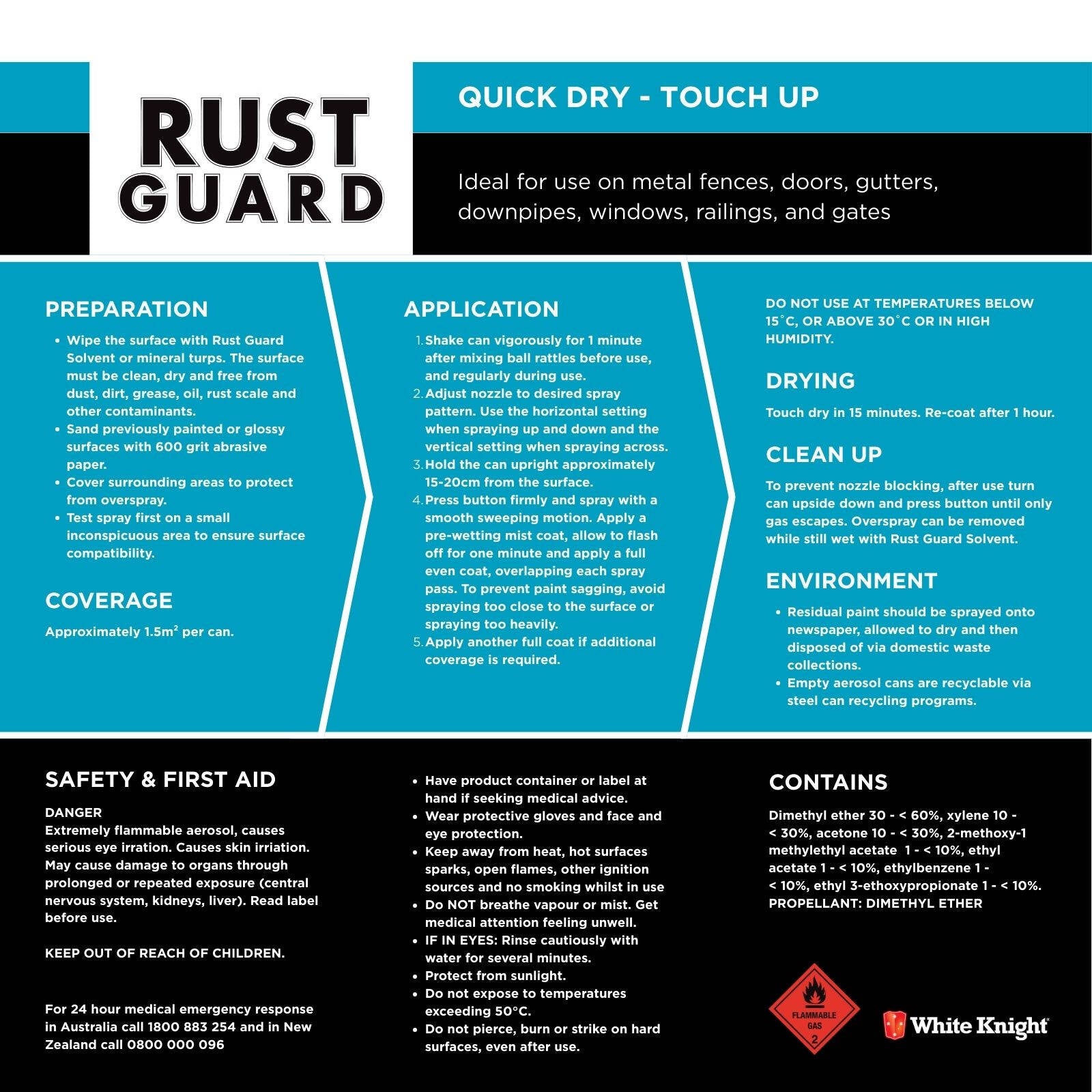 White Knight Rust Guard 300g Dune Matt Quick Dry Touch Up Spray Paint
