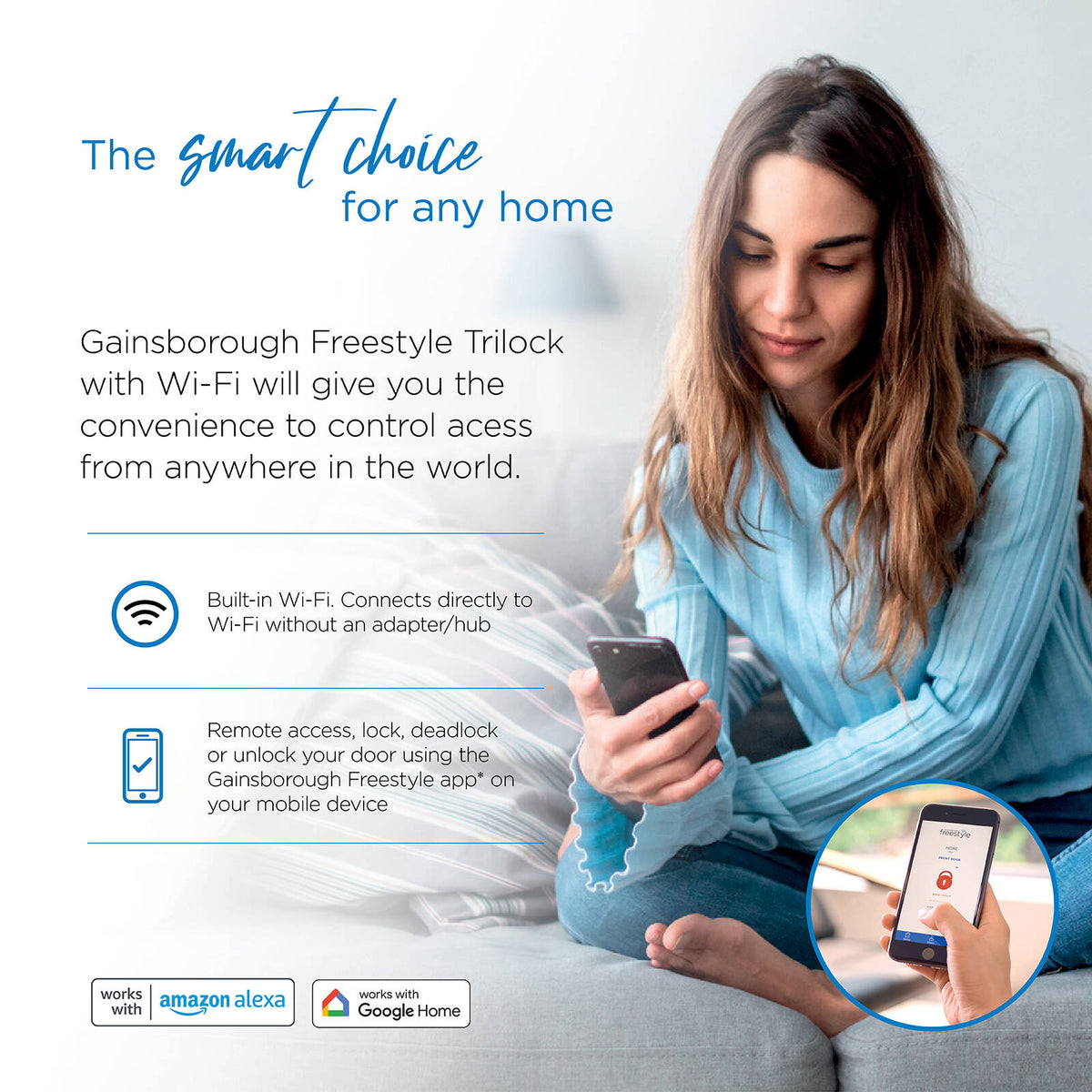 Gainsborough Freestyle WiFi Smart Lock Trilock Matte Black App Controlled GFSW8951AURMB