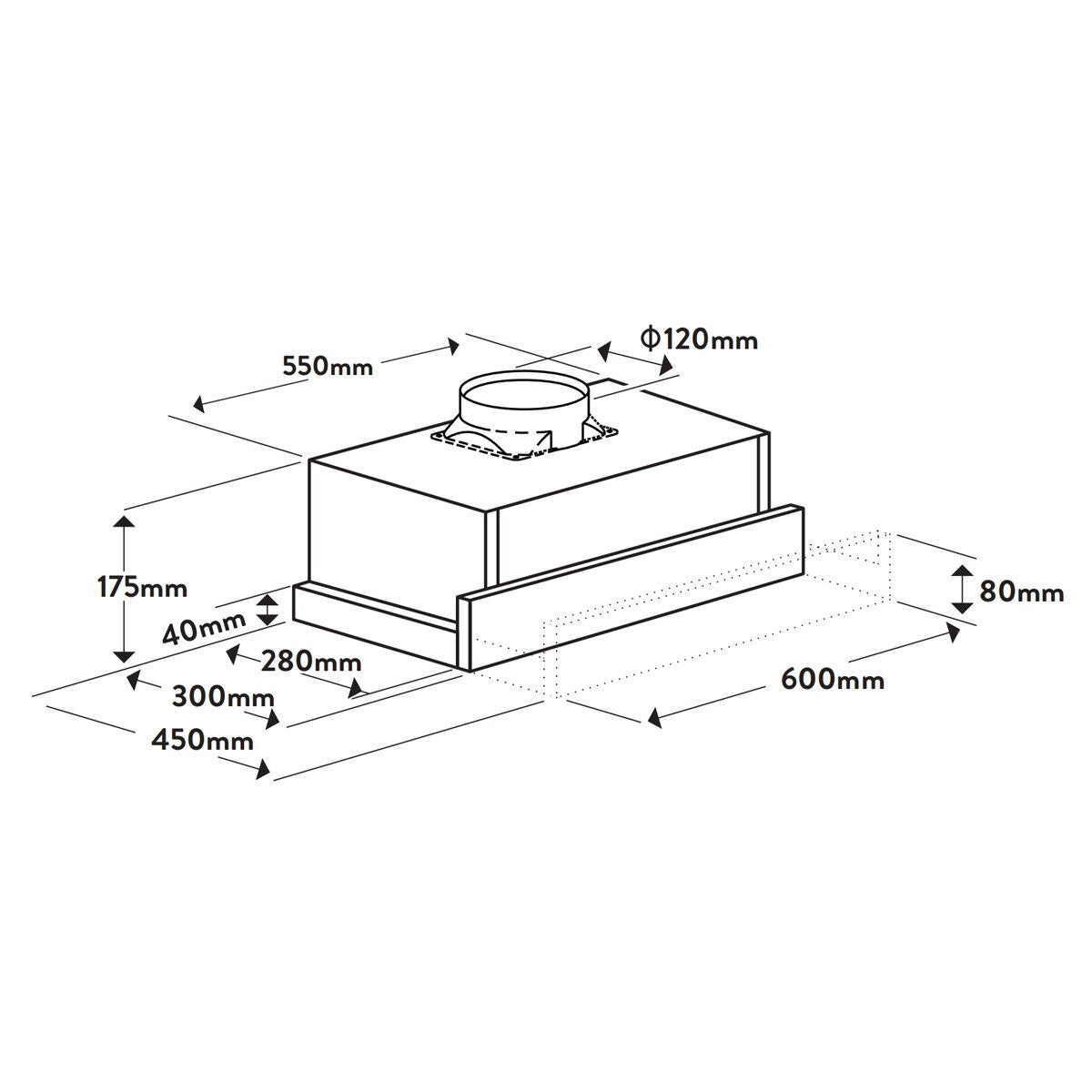 Omega 60cm Slide-Out Rangehood - Matt Black, Three Fan Speeds, 440m³/h Max Air - ORT6WBA