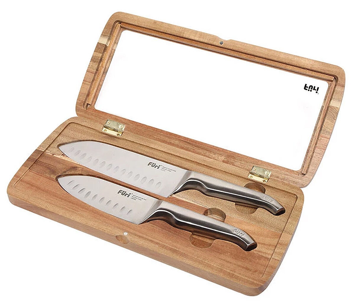 Furi Pro East/West Santoku 2 Piece Knife Set - 17cm and 13cm Knives with Acacia Gift Box - 41354
