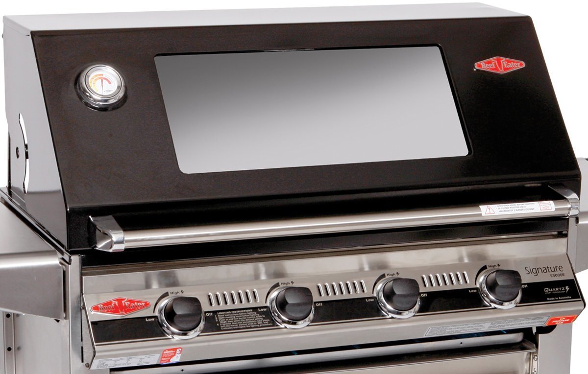 Beefeater Signature 3000E 4 Burner Mobile LPG BBQ - Black, Quartz Start, Hood Thermometer - BS19242